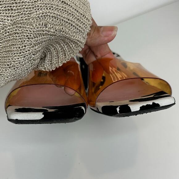 Les Petits Joueurs Fanny Orange PVC strap cow Print suede leather mules size 38 - Picture 9 of 16